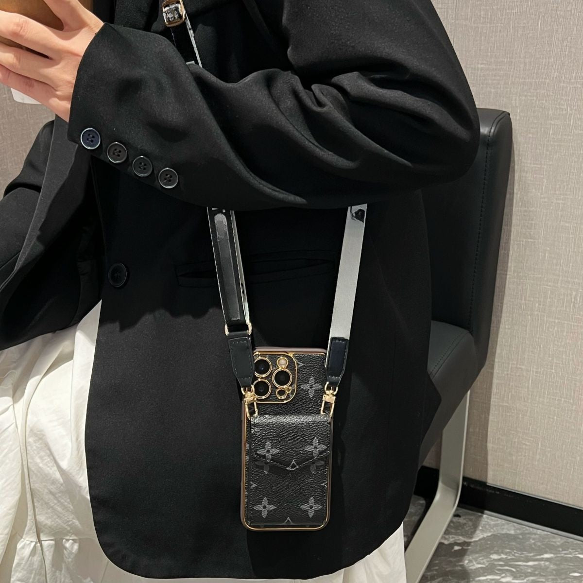 Luxury Leather iPhone Case with Integrated Wallet & Detachable Strap